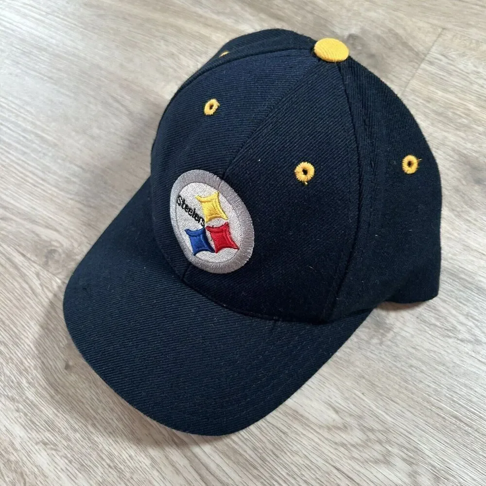 Vintage Logo Athletic Pittsburgh Steelers Hat Snapback NFL Black Wool Blend‎ Cap